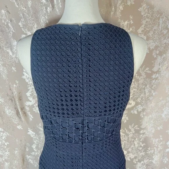 Ann Taylor Navy Blue Laser Cut Out Lace Overlay Formal A Line Dress Size 6 - Picture 5 of 8